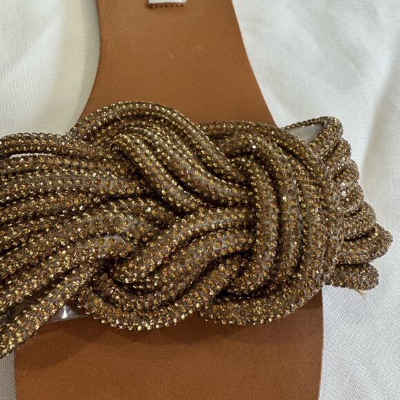 Steve Madden Adore Rhinestone Knot Front Slide Sandal Metallic Braided  Size 8 - Picture 6 of 10